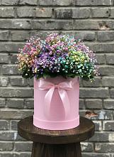 Цветочная композиция из Гипсофила и Розы в шляпной коробке в Залесный Казань