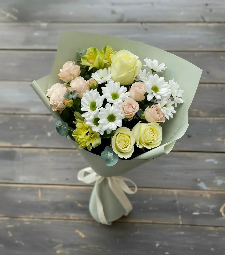 Букет цветов из: Альстромерии, Розы и Хризантемы в Залесный Казань