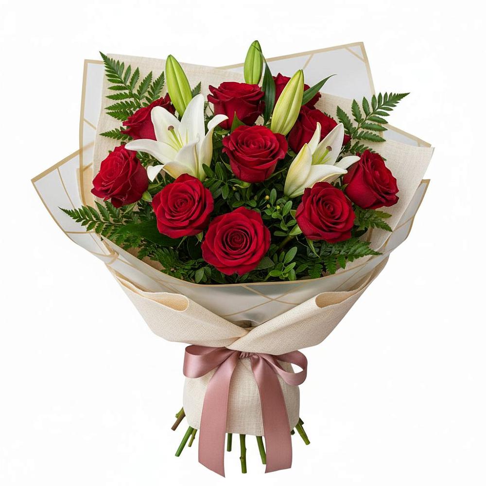 Букет цветов из: Лилии и Розы в Залесный Казань