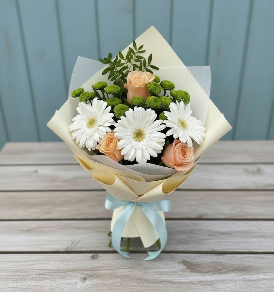 Букет цветов из: Герберы, Розы и Хризантемы в Залесный Казань