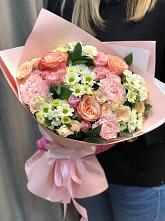 Букет нежные объятья в Залесный Казань Букет цветов из: Гвоздики, Розы и Хризантемы в Залесный Казань