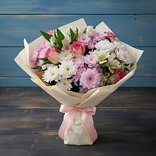 Букет цветов из:  Хризантемы, Альстромерии и Розы в Залесный Казань