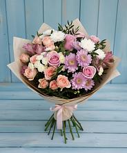 Букет цветов из:  Хризантемы, Розы и Альстромерии в Залесный Казань